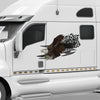 bald eagle with checkers vinyl graphics on the side of white semi truck